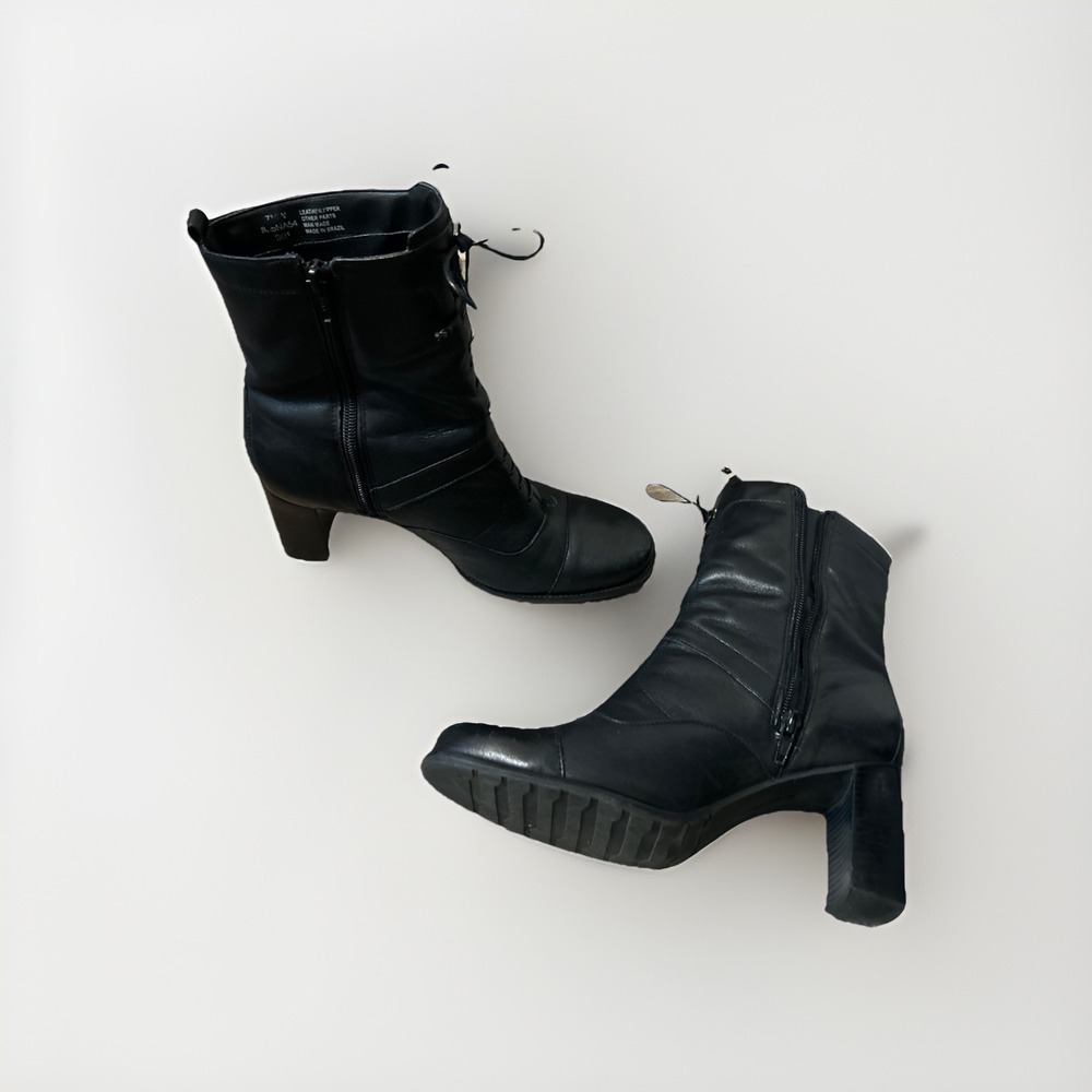 Vintage Naturalizer Black Leather Women's Block Heel Boots Sz 7 1/2 Steampunk - Picture 3 of 6